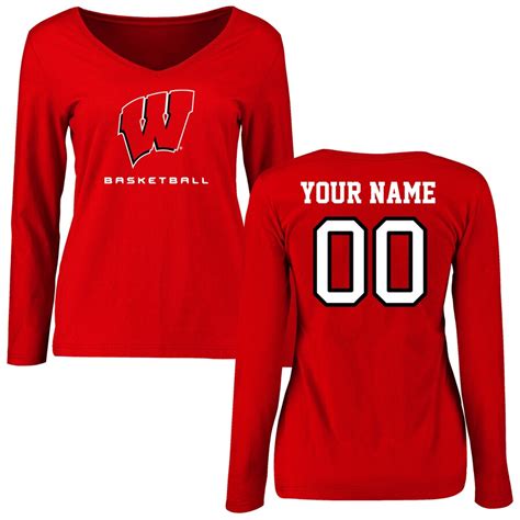 women s red wisconsin badgers personalized basketball long sleeve t shirt
