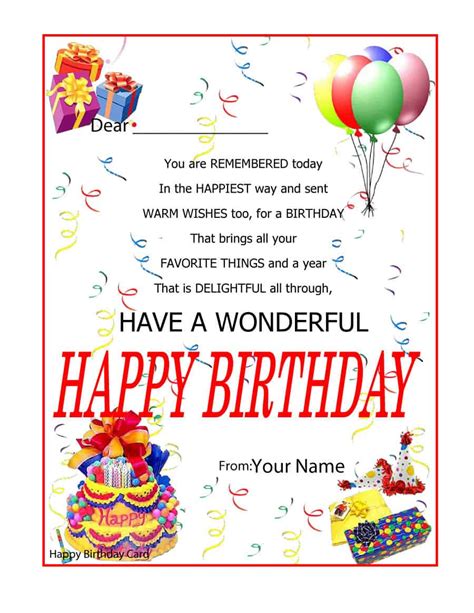 Free Birthday Card Templates Templatelab Free Editable And Printable Birthday Card