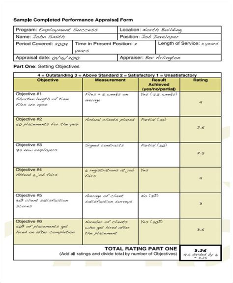 Sample Completed Performance Appraisal Form Classles Democracy Images