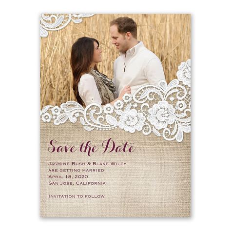 Burlap And Lace Save The Date Card Anns Bridal Bargains Wedding