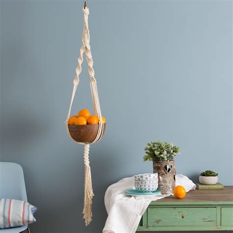 There are free macrame patterns for traditional macrame items like plant hangers and wall hangings, as well as some unique items like trivets, keychains, table runners, curtains, and even chairs and chandeliers. Fruit Fitch Macrame Bowl Hanger DIY Kit (With images ...