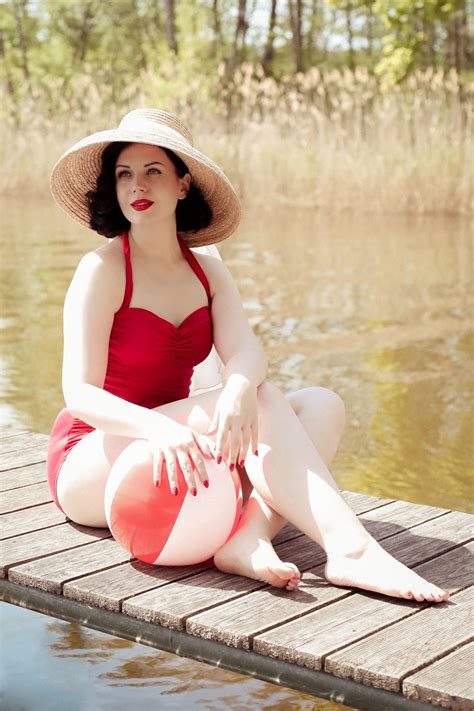 Classic Fifties One Piece Swimsuit In Red