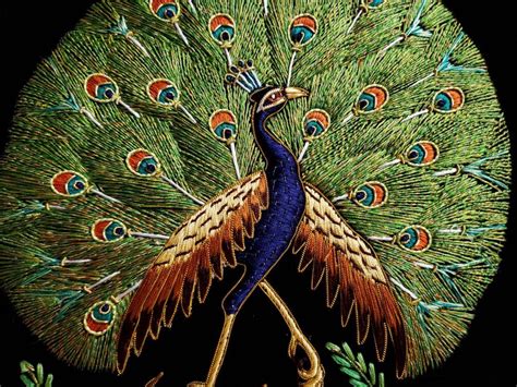 Magnificent Hand Embroidered Peacock Wall Art Peacock Lover Gift