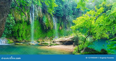 The Kursunlu Waterfall In Deep Forest Aksu Turkey Stock Image Image