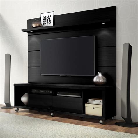Black Wall Mounted Wooden Led Tv Unit Features Termite Proof