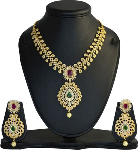 Gold Plated Cz Necklace Set From Mp Fine Jewellery ~ South India Jewels