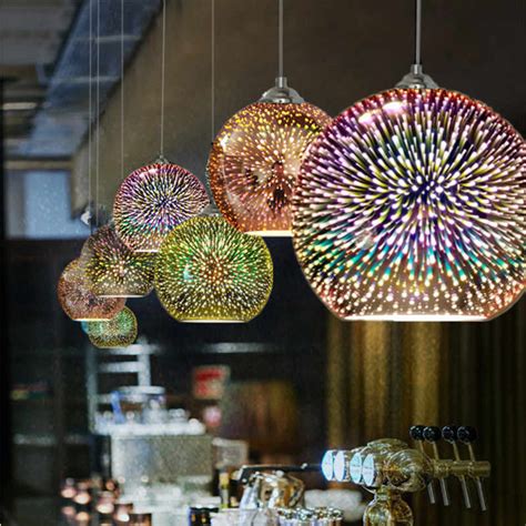 Led Modern Pendant Light 3d Fireworks Colorful Plated Glass Ball