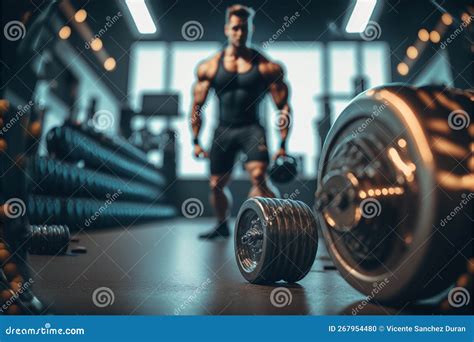 Blurred Persons in the Fitness Gym Indoor Backgound, with Free Weights