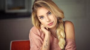 Cassandre Lamarche Model Blonde Blue Eyes Looking At Viewer Tattoo