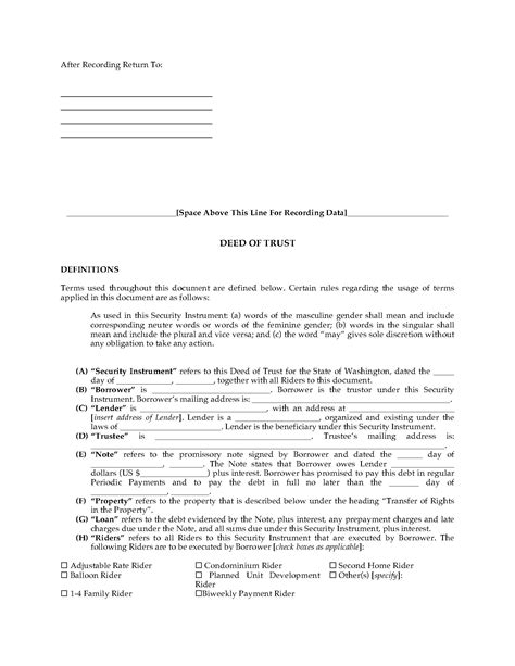 Washington Deed Of Trust Legal Forms And Business Templates