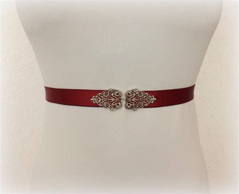 Burgundy Elastic Waist Belt Silver Vintage Jeweled Dress Belt Etsy