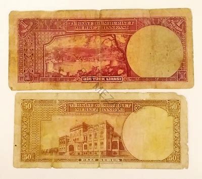 Kağıt Para İsmet İnönü 1 Türk Lirası ve 50 Kuruş 2 Adet Banknot