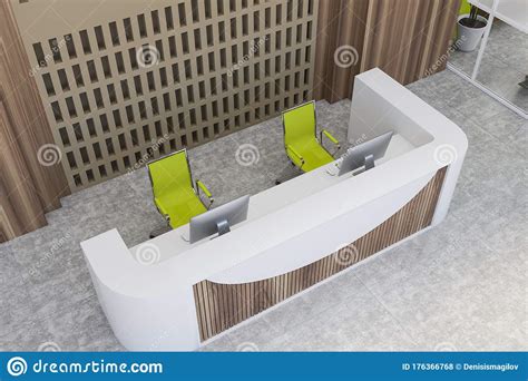 Office Reception Desk And Green Chairs Top View Stock Illustration