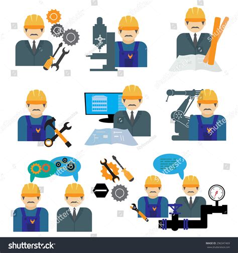 Industrial Engineering Management Icons Set Vector De Stock Libre De