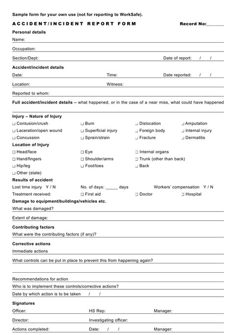 Sample Accidentincident Report Form Download Printable Pdf