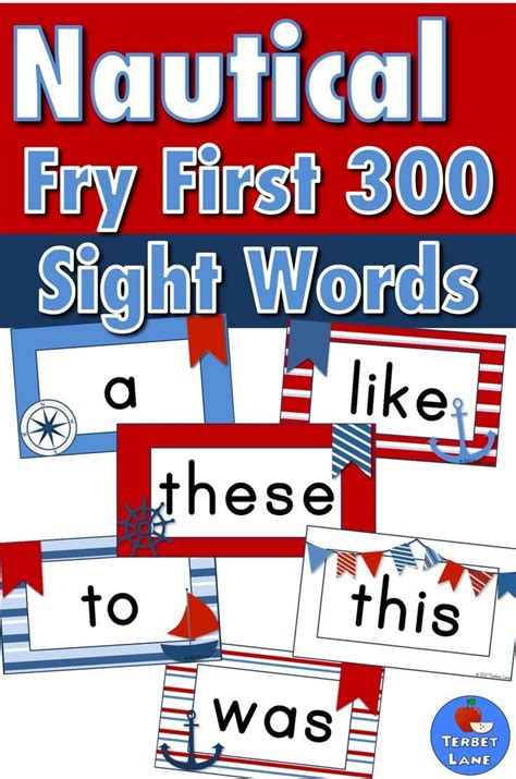 Nautical Fry Sight Words Flash Cards First 300 Editable