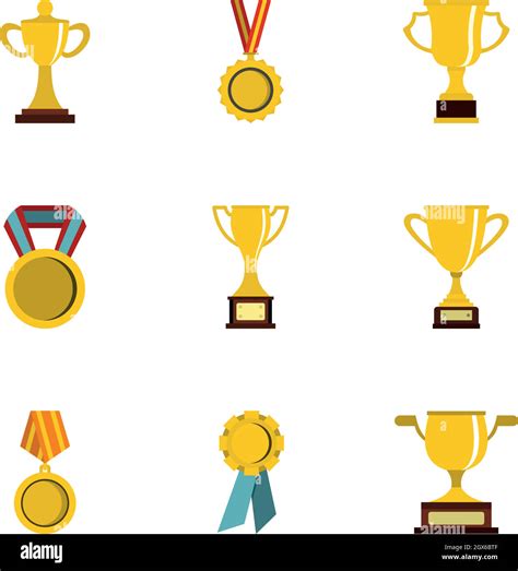 Trophy And Awards Icons Set Flat Style Stock Vector Image And Art Alamy