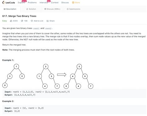 Leetcode 617 Merge Two Binary Trees Js