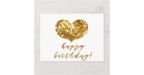 Happy Birthday Glamorous Gold Sparkles Heart Postcard