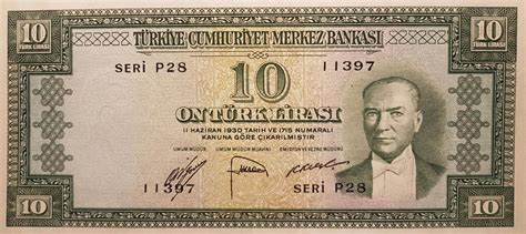 Turkey P157a 10 Lira From 1952