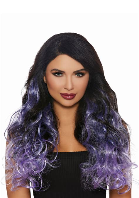 Long black hair with bangs. Long Curly Lavender Ombre Women's Hair Extensions