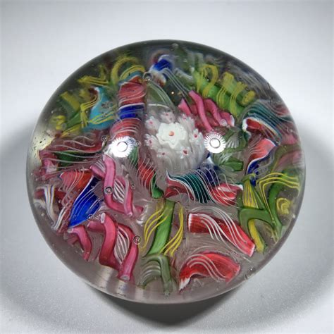 Antique Bohemian Art Glass Paperweight Latticinio Scramble With Comple The Paperweight Collection