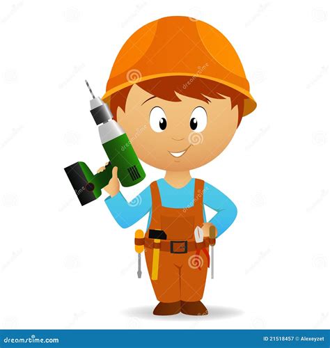 Cartoon Handyman With Tools Belt And Drill Stock Vector Image 21518457