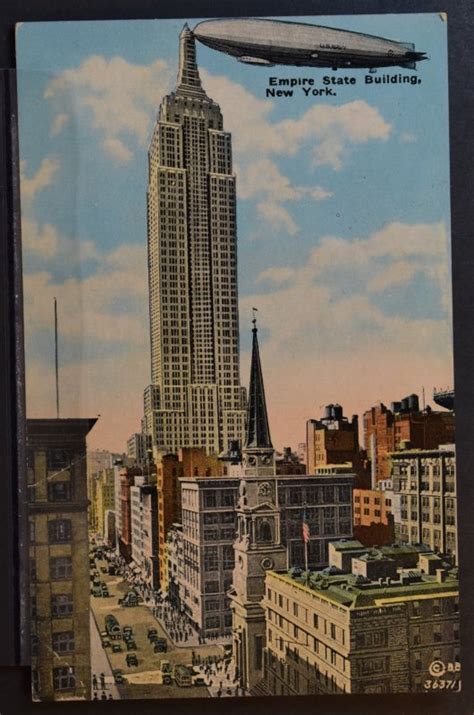 New York Ny Empire State Building With Docked Airship United