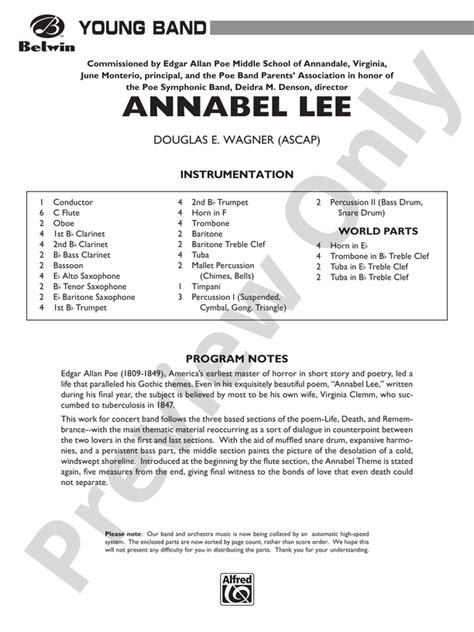 Annabel Lee Score Concert Band Score Digital Sheet Music Download