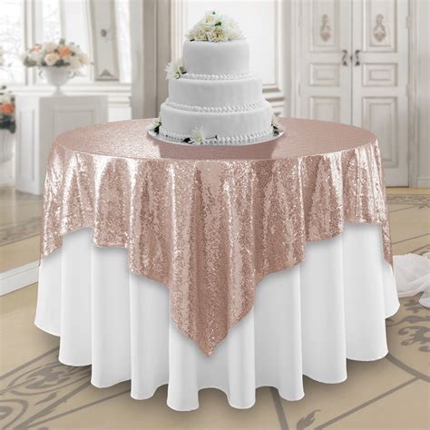Lanns Linens 72 X 72 Rose Gold Sequin Tablecloth Overlay Sparkly