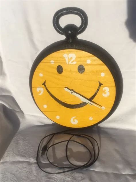 Vintage 1965 Happy Smiley Face Wall Clock 14 Inch Pocket Watch Style