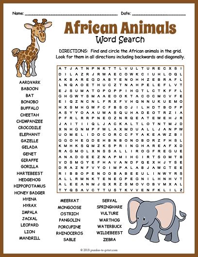 Zoo Animals Word Search Free Printable Zoo Animals Word Search Puzzle