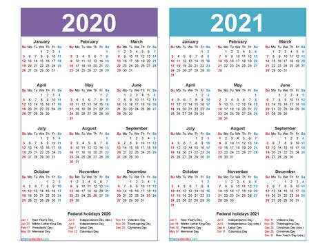 2020 And 2021 Monthly Calendar Printable 2021 Calendar Riset