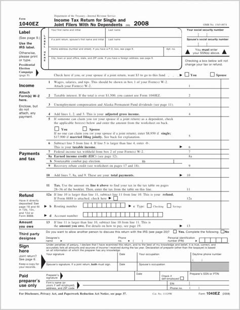 Printable 1040ez Federal Tax Form Printable Form 2023