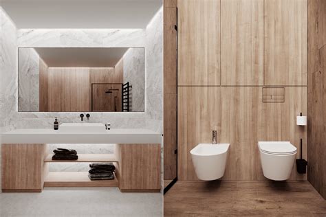 The combination of smooth stone and wood plank flooring is popular in modern bathroom interiors, creating a luxurious. 51 Modern Bathroom Design Ideas Plus Tips On How To ...