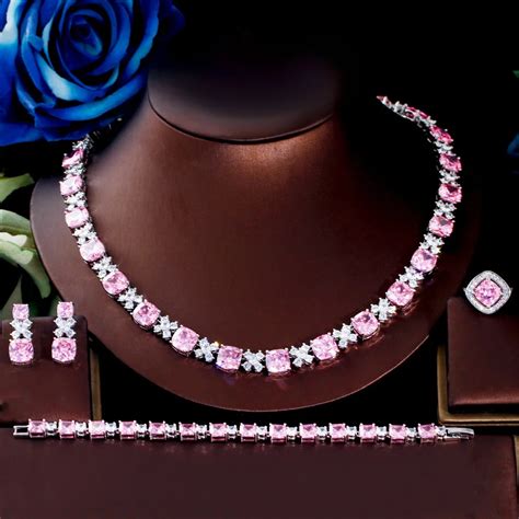 Threegraces Pcs Luxury Pink Cubic Zirconia Stone Wedding Bridal