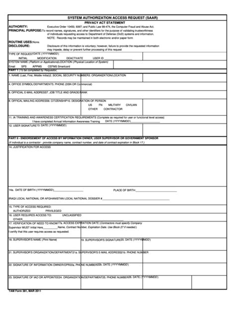 Fillable Tam Form 381 System Authorization Access Request Saar