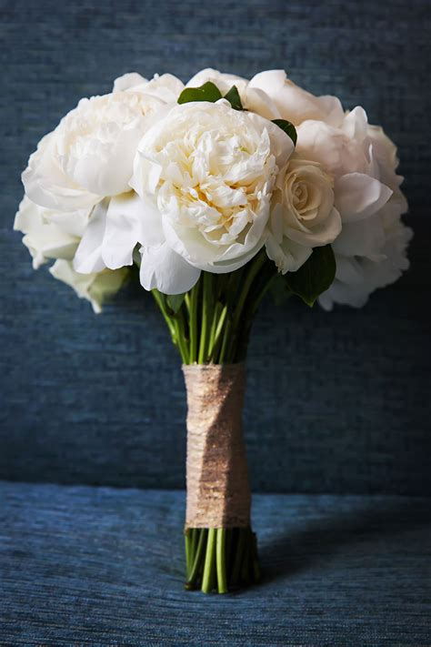 Elegant Traditional Classic White Ivory Peony Wedding Bouquet Marry