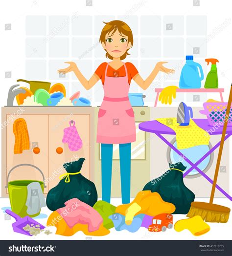 Young Woman Overwhelmed By Much Housework Stock Vector 457818205