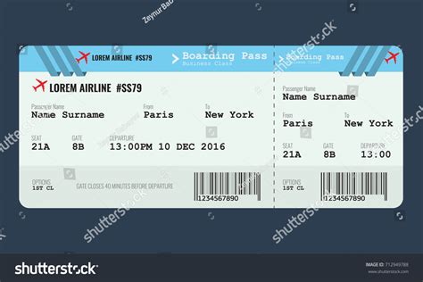 Download Vector Airplane Ticket Design Template Mock Stock Vector 712949788 - Shutterstock