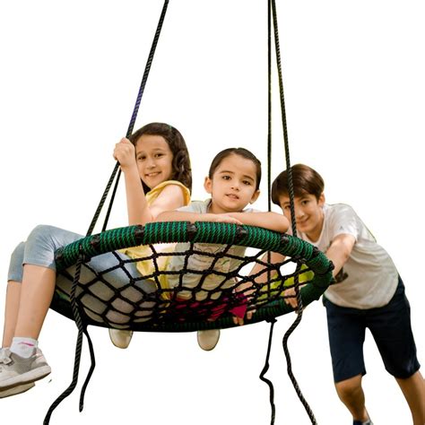 31 Inch Green Spider Web Tree Swing Outdoor Round Net Rope Swing