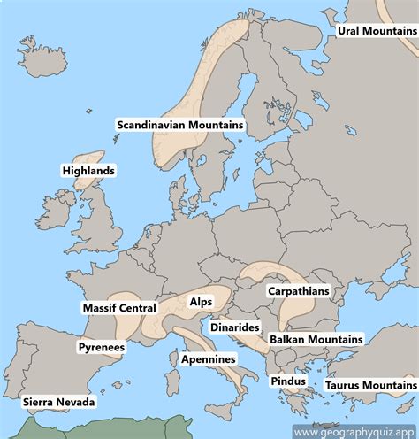 Maps Of Europe Mountain Ranges Geographyquiz App