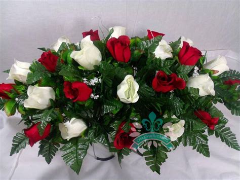 Xl Red And White Roses Silk Flower Cemetery Tombstone Saddle Arrangement