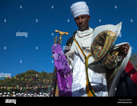 Ethiopian Orthodox Priest Celebrating The Colorful Timkat Epiphany