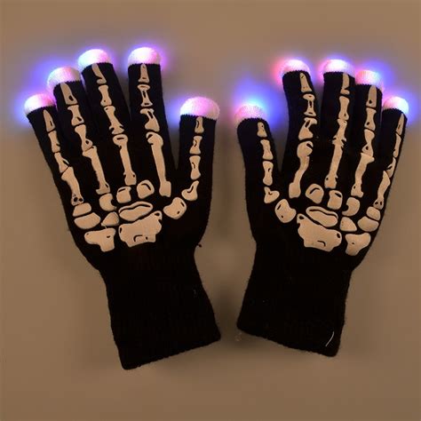1 Pair Promotion Winter Halloween Skeleton Gloves Luminous Skull Led