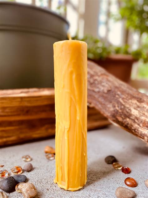 Pure Beeswax Drip Pillar Candle 2 Wide And Up To 9 Tall