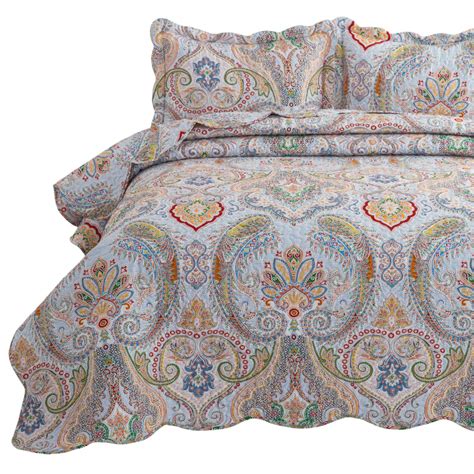 Bedsure 3 Piece Bohemia Paisley Pattern Queen Size Bedspread90x96