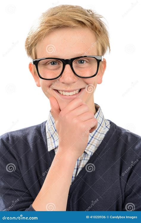 Happy Teenage Nerd Boy Wearing Geek Glasses Stock Photo Image 41020936