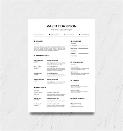 Simple Multi Format Resume Template Psd Free Download Imockups