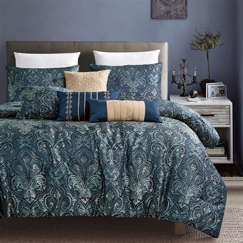 7 Piece Jacquard Design Bed In A Bag Teal Queen Size Ultra Soft